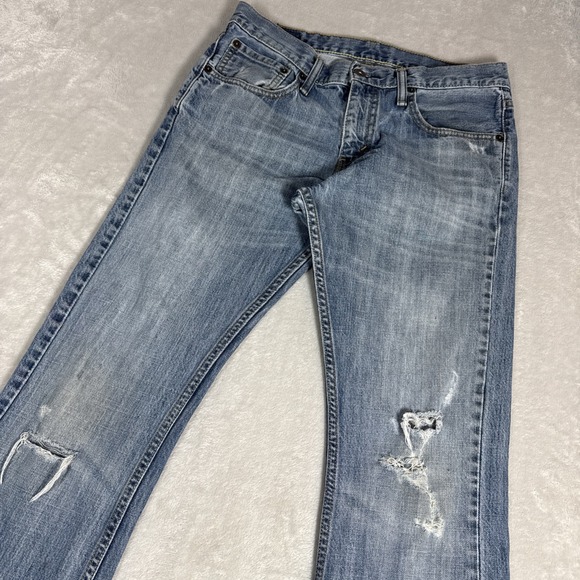 Levis 527 Jeans Mens 31X32 (29X31) Blue Bootcut Mid Rise Med Wash Distressed - Picture 1 of 10